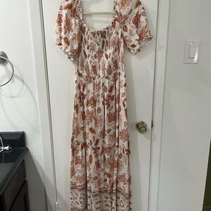 Elegant Floral Maxi Dress with Puff Sleeves